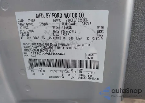 2008 Ford F-150 Xlt z USA, uszkodzony, nr VIN 1FTPX14V48FB32449